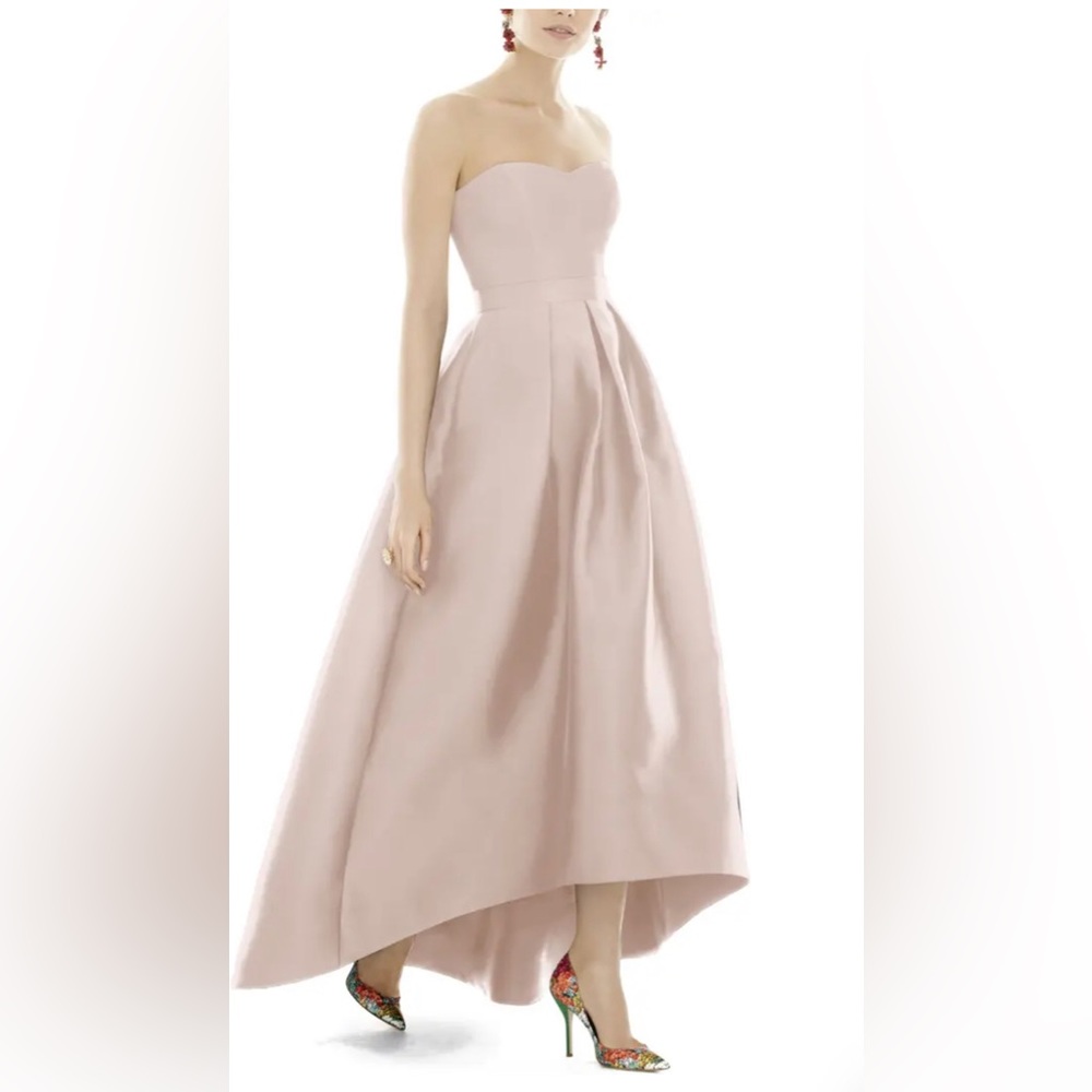 ALFRED SUNG Strapless Blush Pink High-Low Evening Gown